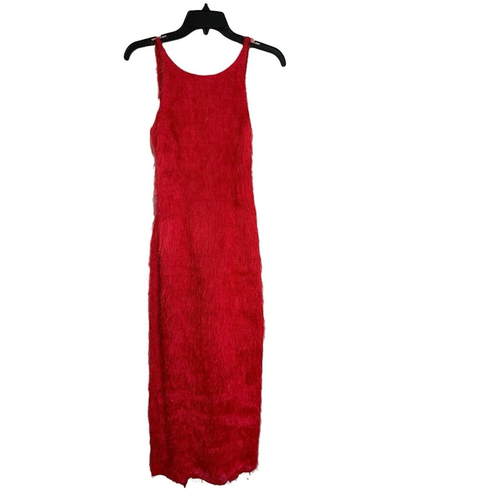 Topshop Red Feather Shimmer Halter Open Back Slit Dress Size 4 Formal Prom Maxi